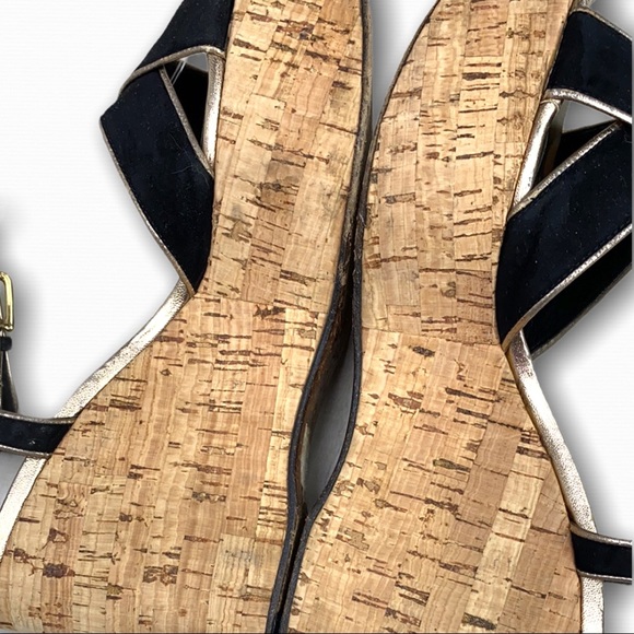 Dolce & Gabbana Black Velvet Gold Leather Wedges - Picture 15 of 15